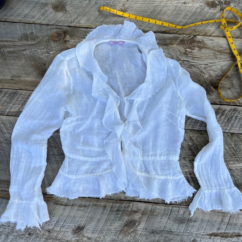 Calypso Christine Celle - Linen Raw-edged Ruffled Blouse - medium - white color
